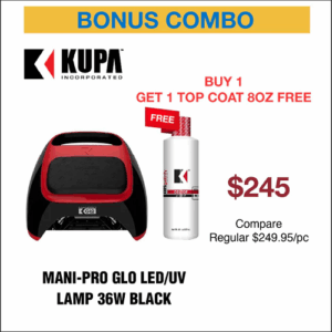 Bonus Combo - Kupa Mani-pro GLO LED/UV Lamp 36W Black with Red Trim w/ 1 Kupa Top Coat 8oz