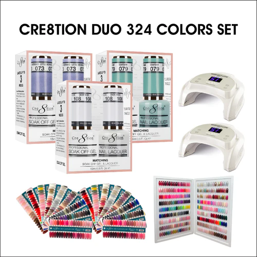 Cre8tion Duo Matching color (Matching Pair) - Full set 324 colors w/ 2 set Tip Color Chart, 1 Booklet & 2 Cre8tion Signature White LED Lamps