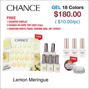 Chance Lemon Meringue Collection 0.5oz - 18 Colors w/ 1 Counter Display, 3 Chance No Wipe Top Coat 0.5oz & 1 Cre8tion White Pearl Chrome