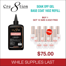Cre8tion Soak Off Gel Base Coat 16oz Refill - Buy 1 Get 12 Size 0.5oz Free