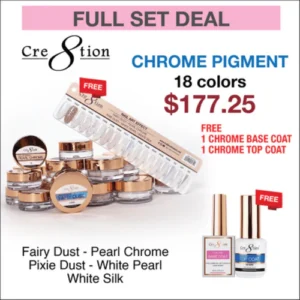 Cre8tion Set Chrome Nail Art Effect 15g - Full set 18 colors w/ 1 Chrome Base & 1 Chrome Top 0.5oz