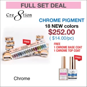 Cre8tion Chrome Nail Art Effect 1g - Full set 18 Colors (#37 - #54) w/ 1 Chrome Base & 1 Chrome Top 0.5oz