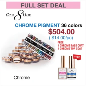 Cre8tion Chrome Nail Art Effect 1g - Full set 36 Colors (#01 - #36) w/ 1 Chrome Base & 1 Chrome Top 0.5oz