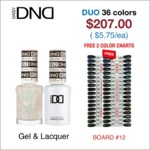 DND Duo Matching Color - 36 colors Board 12 - Overlay Glitter Top Gel Collection (#820 - #855)