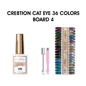 Cre8tion Cat Eye Gel 0.5oz - 36 Colors Board 4 (#109 - #126) Mystical Collection (#127-#138) & Saphire Cat Eye (#139-#144) w/ 1 Round Shape Magnet, 1 Magnet Duo & 1 Color Chart