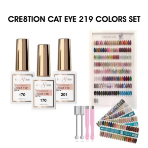 Cre8tion Cat Eye Gel 0.5oz - Full Set 219 Colors W/ 2 Round Magnet, 2 Magnet Duo, 1 Color Chart & 1 Color Book