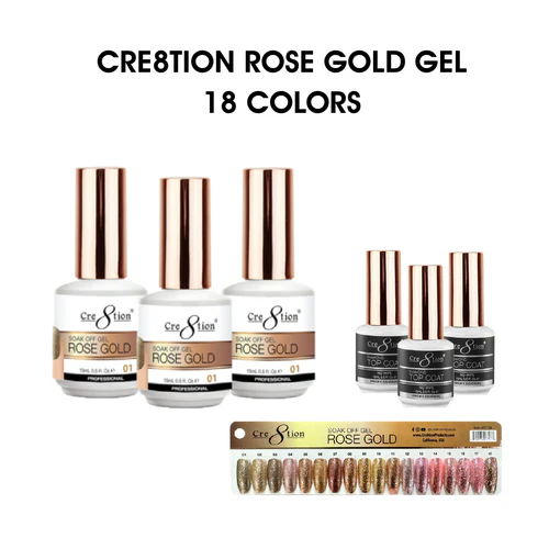 Cre8tion Rose Gold Gel 0.5oz - Full Set 18 colors