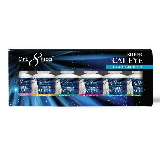 Cre8tion - Super Cat Eye Soak Off Gel Full Set - 06 Colors Collection - $9.00/each- included 1 C8 Top Coat and 1 Magnet