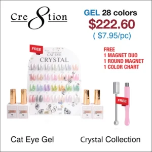 Cre8tion Cat Eye Gel 0.5oz - Crystal Collection - 28 colors w/ 1 Round Shape Magnet, 1 Magnet Duo & 1 Color Chart