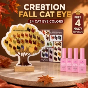 Cre8tion Cat Eye Gel 0.5oz - Fall Collection 24 colors w/ 1 Magnet & 2 Chart Displays + Free X4 Top Coat
