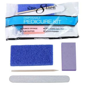 Cre8tion Disposable Kit C Pedicure: 1 Slim Buffer, 1 Blue Pumice Sponge, 1 Mini Zebra Nail File, 1 Wood Pusher