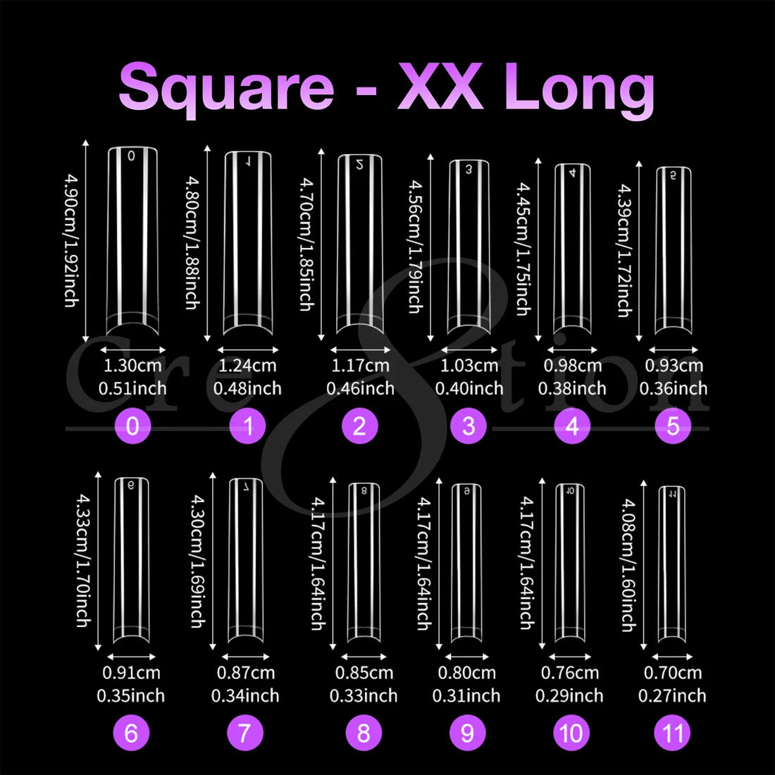 Cre8tion Special Shape Tip Square Clear - Extra Extra Long - Image 2