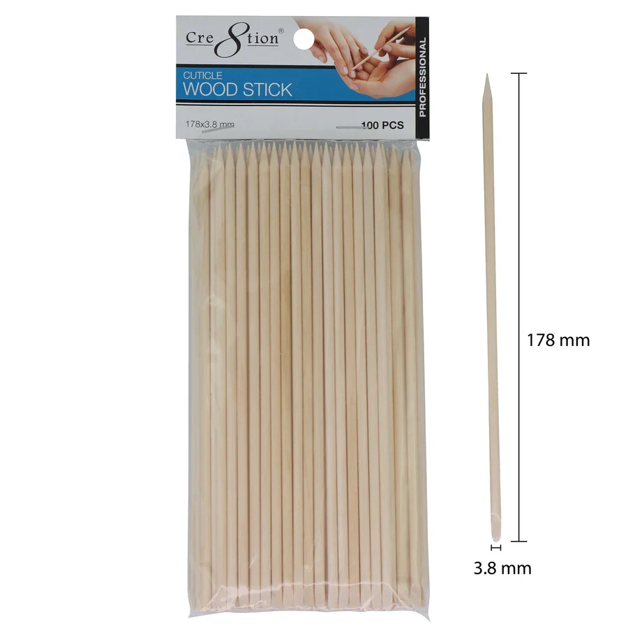 Cre8tion Orange Cuticle Wood Stick, 178x3.8mm, PACK (Pk: 100 pcs/pack, 100 packs/case)