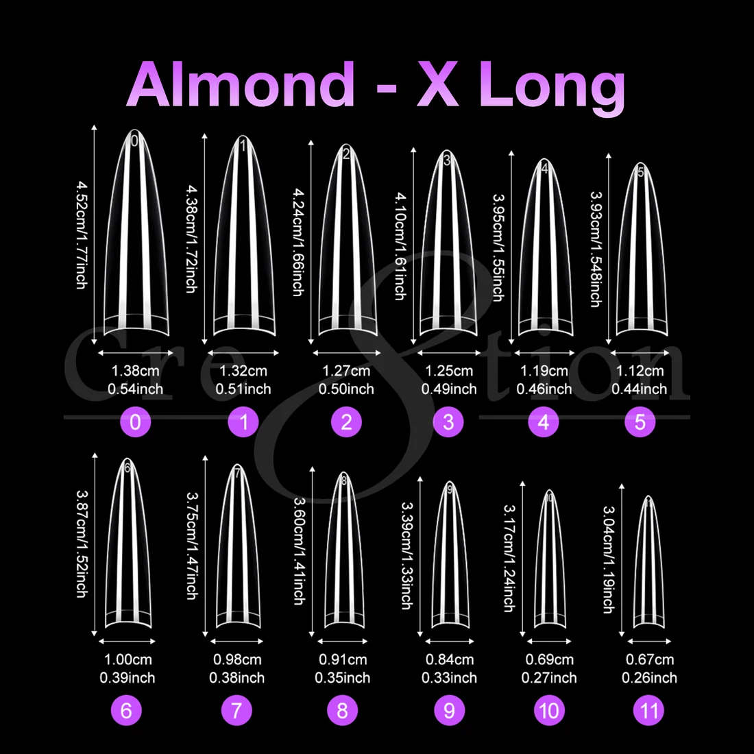 Cre8tion Special Shape Tip Almond Clear - Extra Long - Image 2