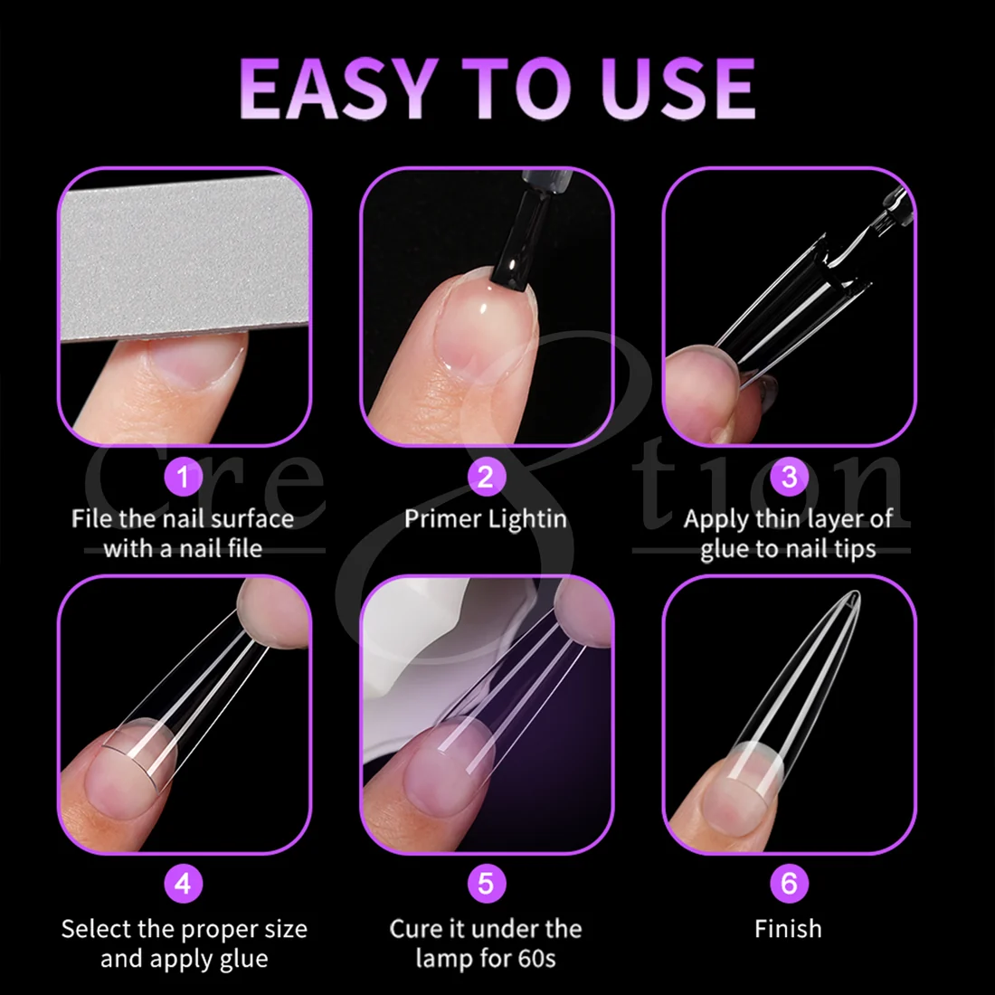 Cre8tion Special Shape Tip Almond Clear - Extra Long - Image 4