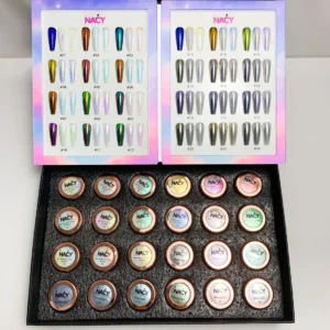 Nacy High Brightness Aurora Chrome Pigment - Set 24 Colors w/ 1 Acrylic Booklet